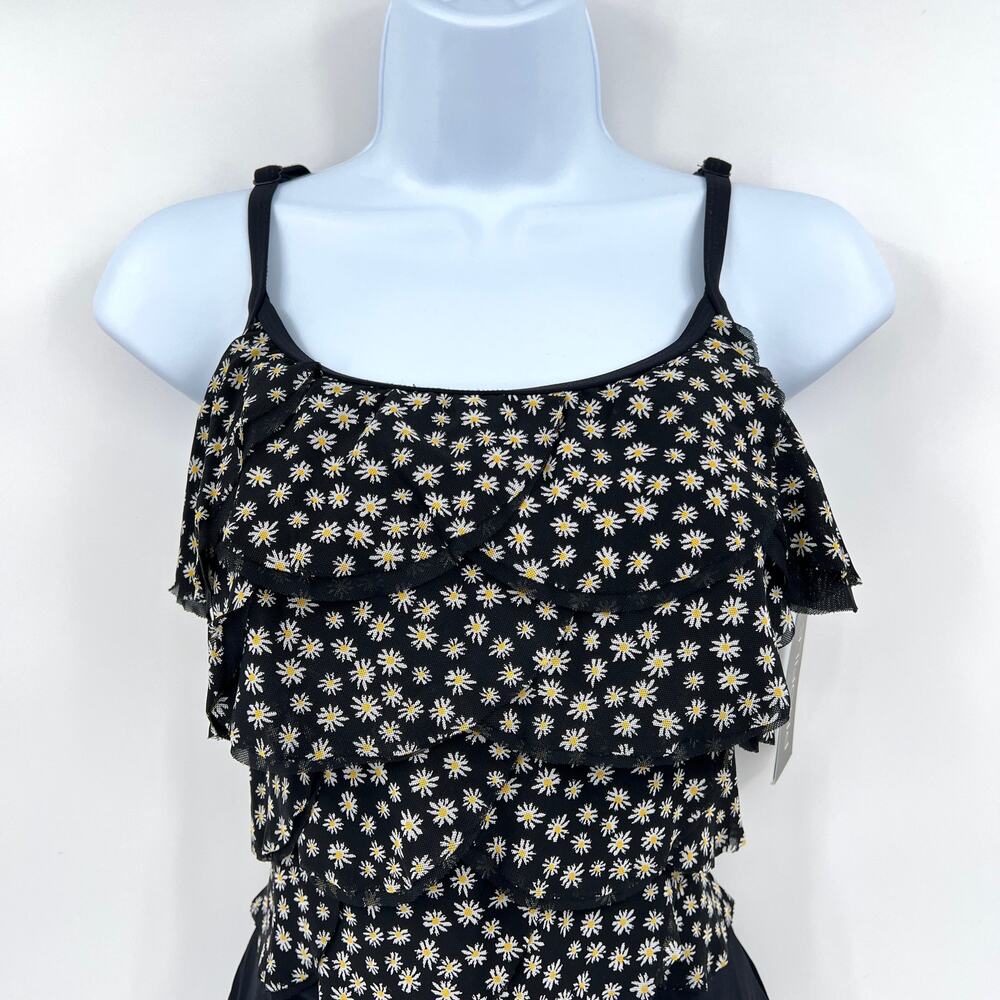 PROFILE BY GOTTEX One Piece Swimsuit Women 10 Black Daisy Ruffle Scoop Neck New - Picture 5 of 12